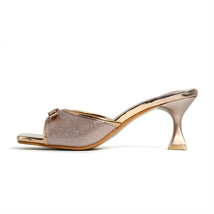 Square Toe Rose Gold Glitter Sløyfe Sculpted Mules